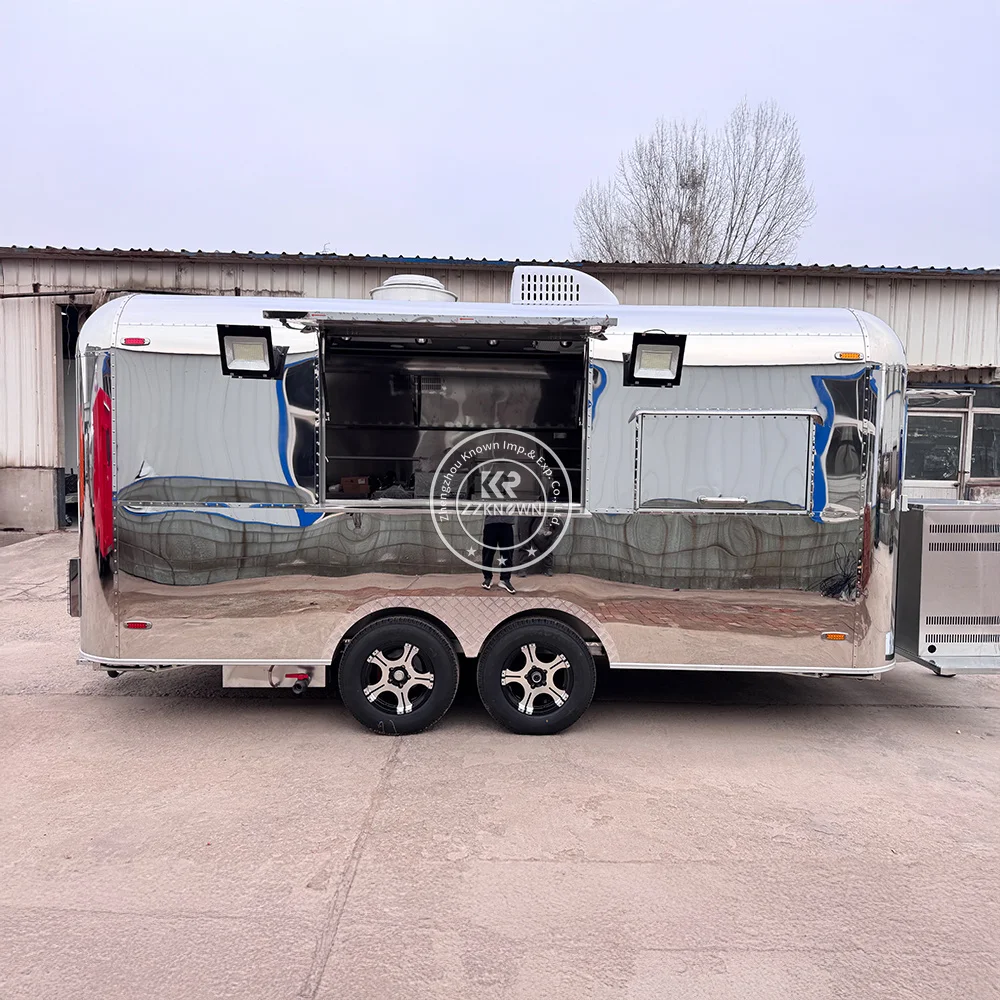    عربة قهوة آيس كريم من الفولاذ المقاوم للصدأ، مقطورة تقديم الطعام المتنقلة، شاحنة طعام همبرغر مع معدات المطبخ بالكامل