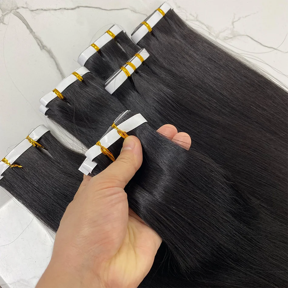 شريط طويل عبقري غير مرئي في وصلات الشعر لحمة مزدوجة قطعة واحدة شريط في شعر بشري حقيقي تسليط الضوء على شعر أشقر طويل لحمة واسعة #3