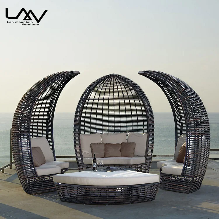Outdoor Rattan Aluminium Frame Sunbed Villa Garden Patio Daybed Hotel Pool Beach Reclining Sofa Bed Sectional Furniture