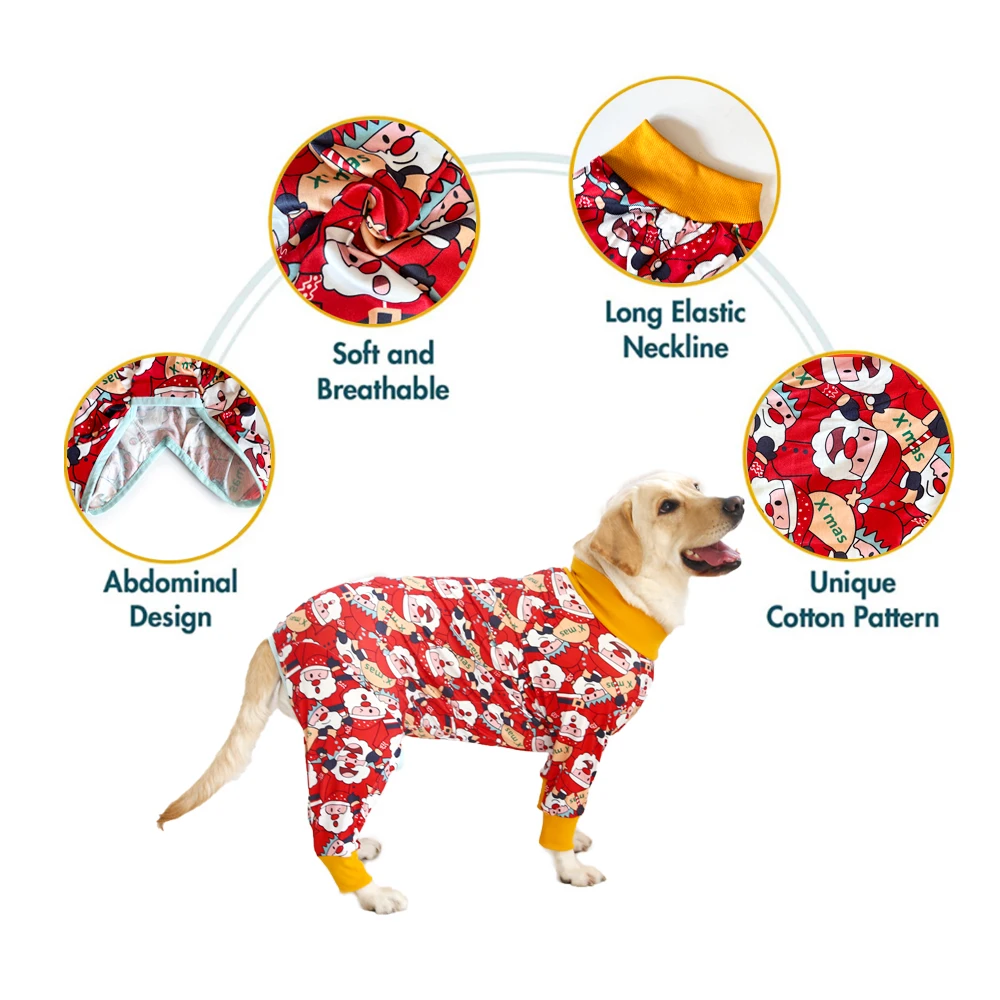 2024 New Dog Pajama for Large Dogs for Large Medium Santa Claus Soft Material Stretchable Dog Pajamas Onesie Dog Apparel