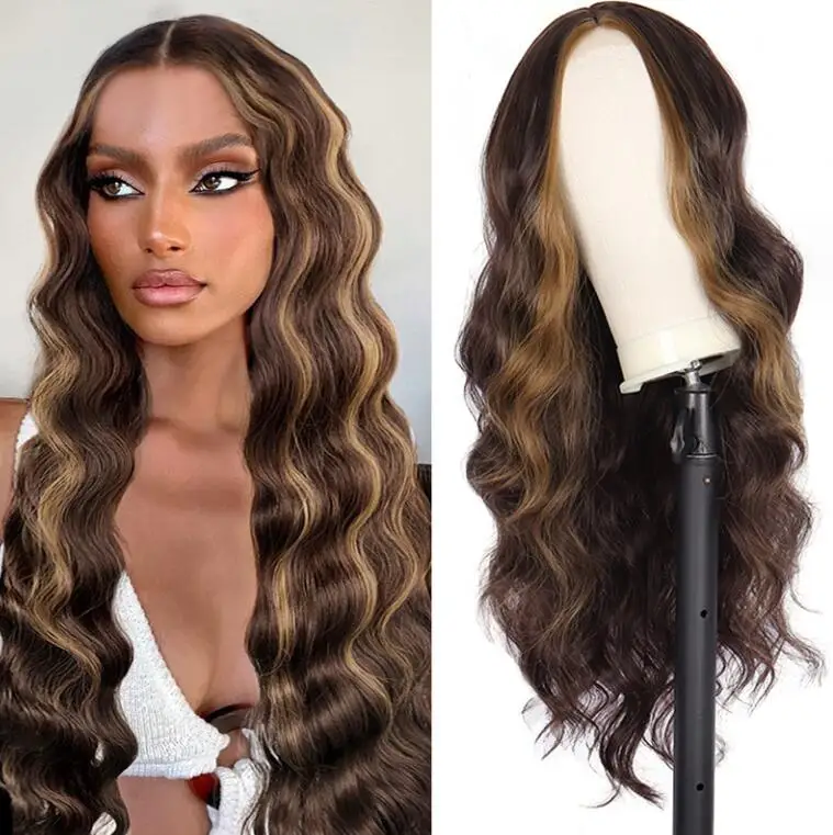 Peruca de cabelo ondulado corte marrom sem corte para mulheres, laço dianteiro pequeno, 26 ", 4 cores, longo, sexy, artesanal, festa, cabelo