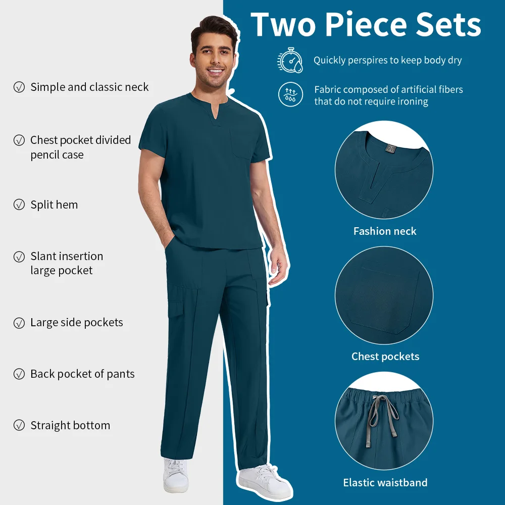 Sala de operação médico roupas uniformes enfermeira hospital conjunto de enfermagem qucik seco clínica dentária esfrega conjunto com grandes pacotes para homem