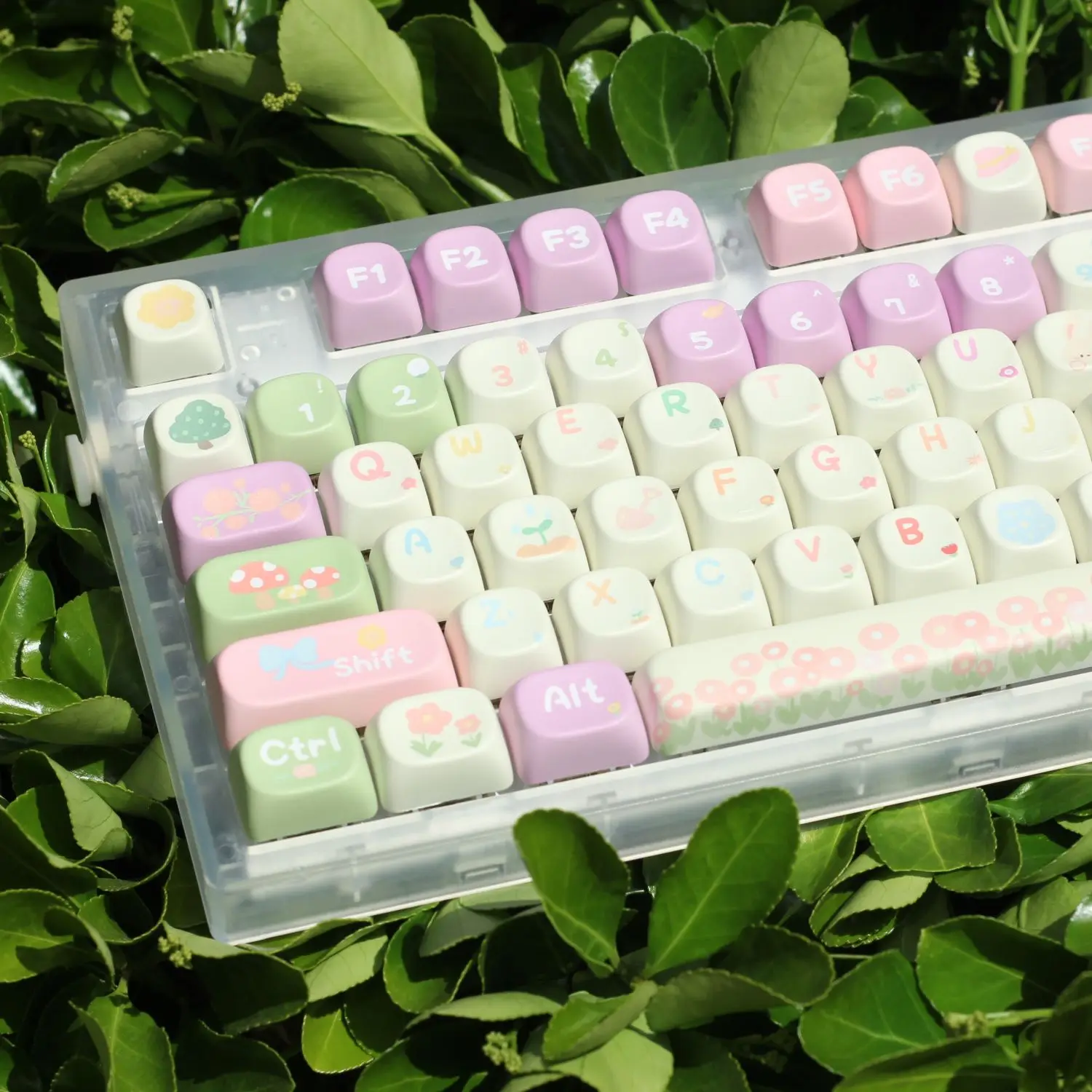 

【 Small Garden 】 Keycap XOA PBT Heat Sublimation Art Beautiful Cute Creative Key Cap 136keys Cute Pink Purple Green Keycaps