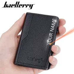 New RFID Mini Men Card Wallets Free Name Engraving Popup Card Holder Short Slim Male Purse High Quality Simple Men's Wallet