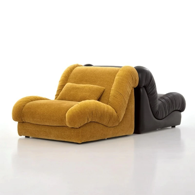 Vintage Modular Pleated Rough Edge Single Lounge Sofa Available Plush Suede Design Hotel