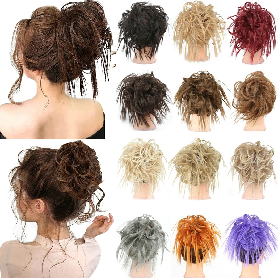 Syntetyczny roztrzepany puszysty kok z włosów potargane treska gumką Chignon Scrunchie kucyk doczepiane kokarda do włosów dla kobiet