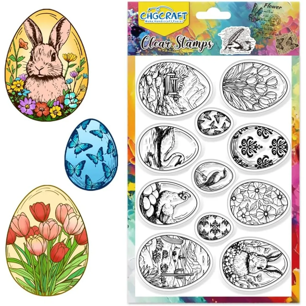Klare Osterstempel, realistische Eier, Kaninchen, transparente Silikonstempel, Hase, transparenter Stempel, Frühlingssiegel, Silikonstempel für Karten