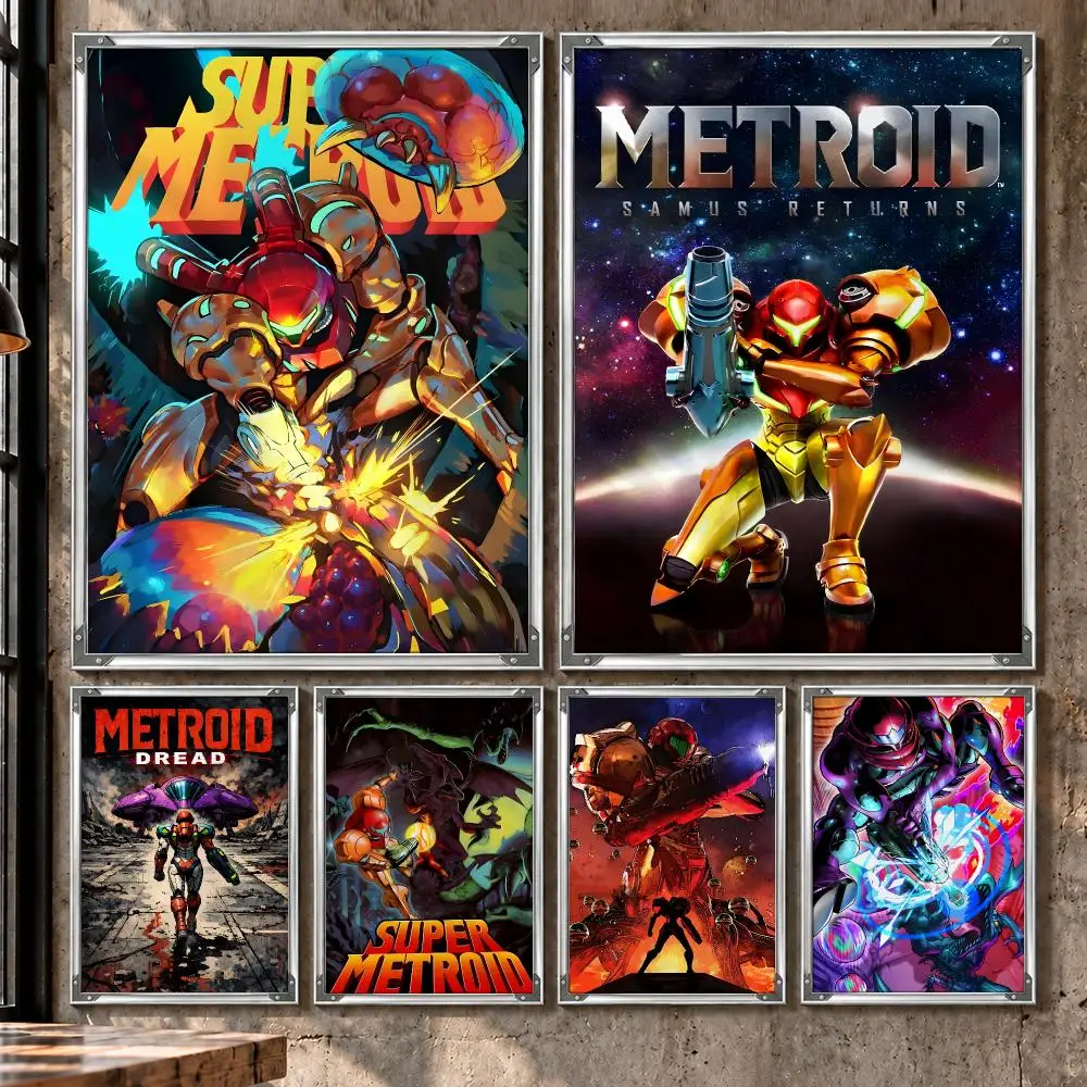 Game Metroid Sci Fi Adventure Action Poster HD Self-Stick Wall Decor Bedroom Dorm Office Gaming Garage Bathroom Gift