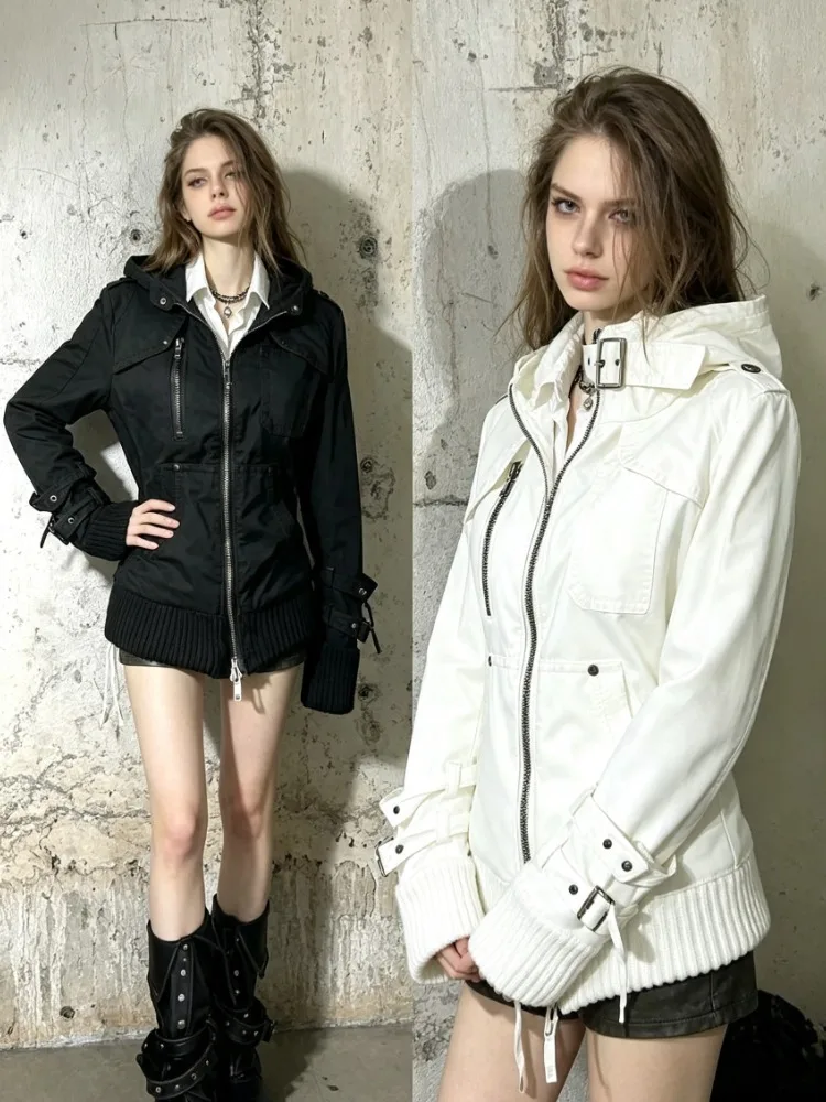American Vintage Women 90s Harajuku Streetwear Stand Neck Zip Up Sweatshirt Casual Aesthetic Grunge Y2K Outerwear Outfit Jacket