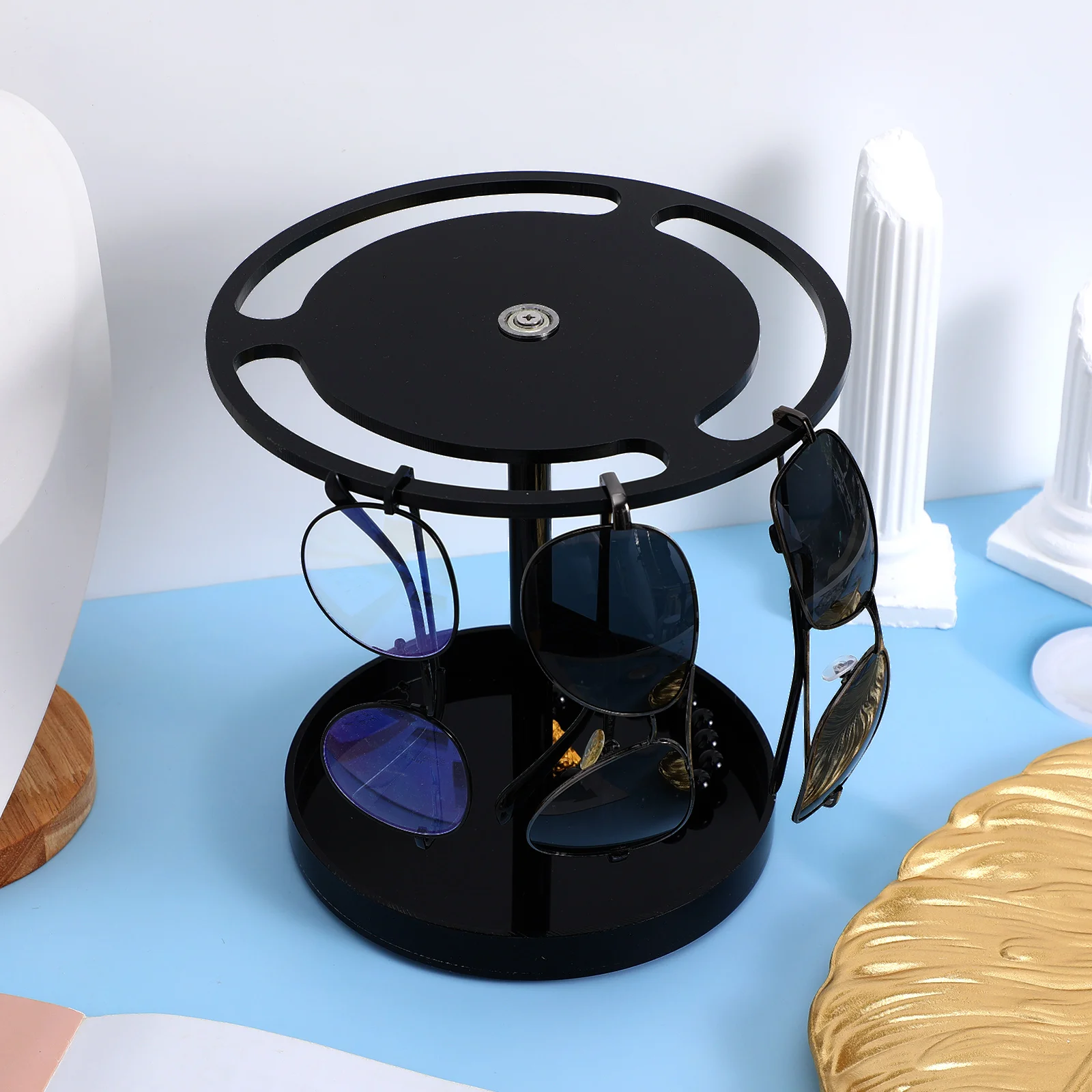 

Sunglasses Display Holder Elegant Eyeglass Stand Multi-functional Sunglasses Organizer Chic Tabletop Rack with Tray
