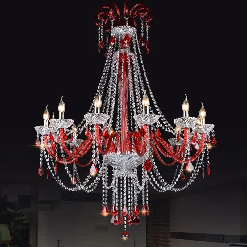 European Diffuse Cafe Chandelier Color Red Crystal Light Net Cafe Hotel Banquet Hall KTV Light Clothing Store Chandelier