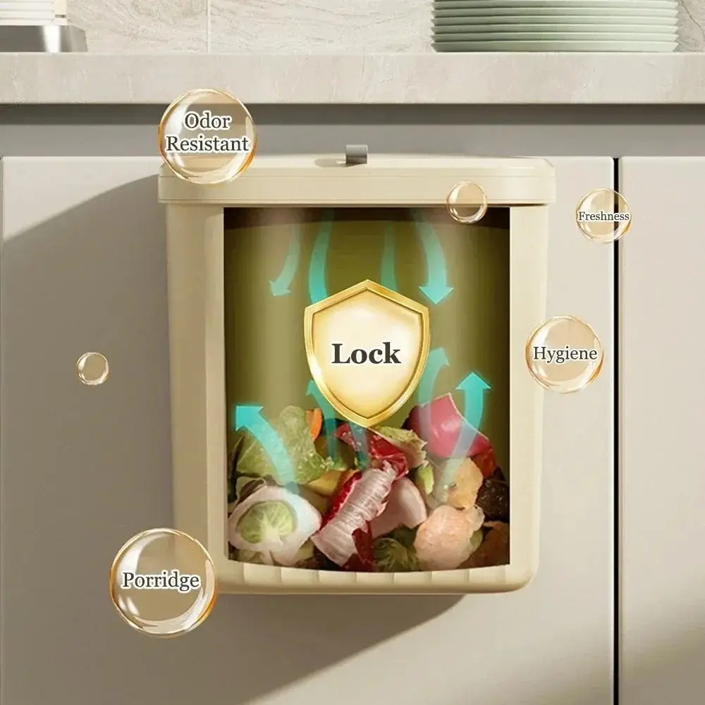 

Wall Mounted Hanging Trash Bin Large Capacity Flip-top Garbage Can Plastic Wastebasket Sink Waste Garbage