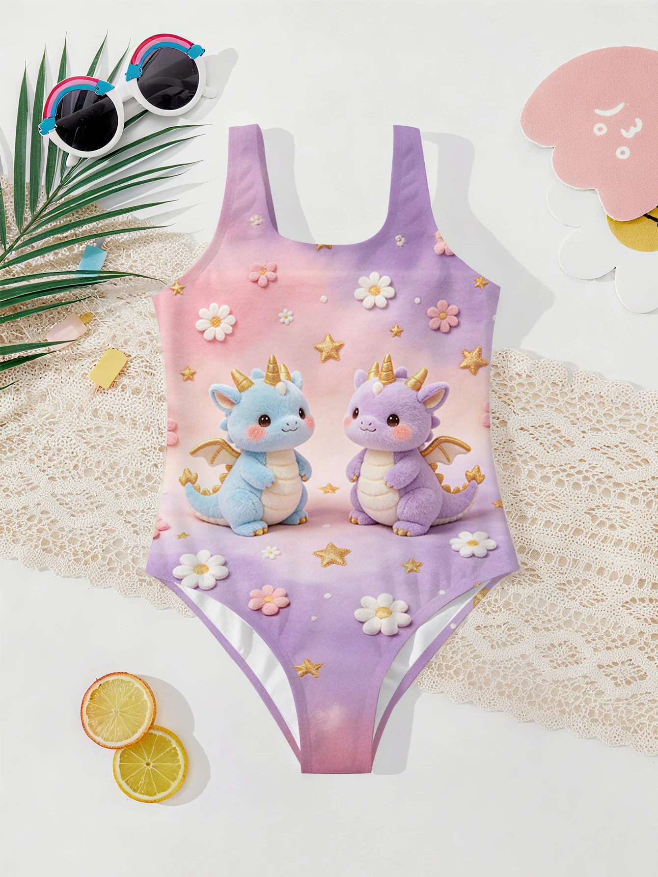 Girls' Summer Style Atmospheric Little Dragon Doll Fashionable Tight One-piece Swimsuit