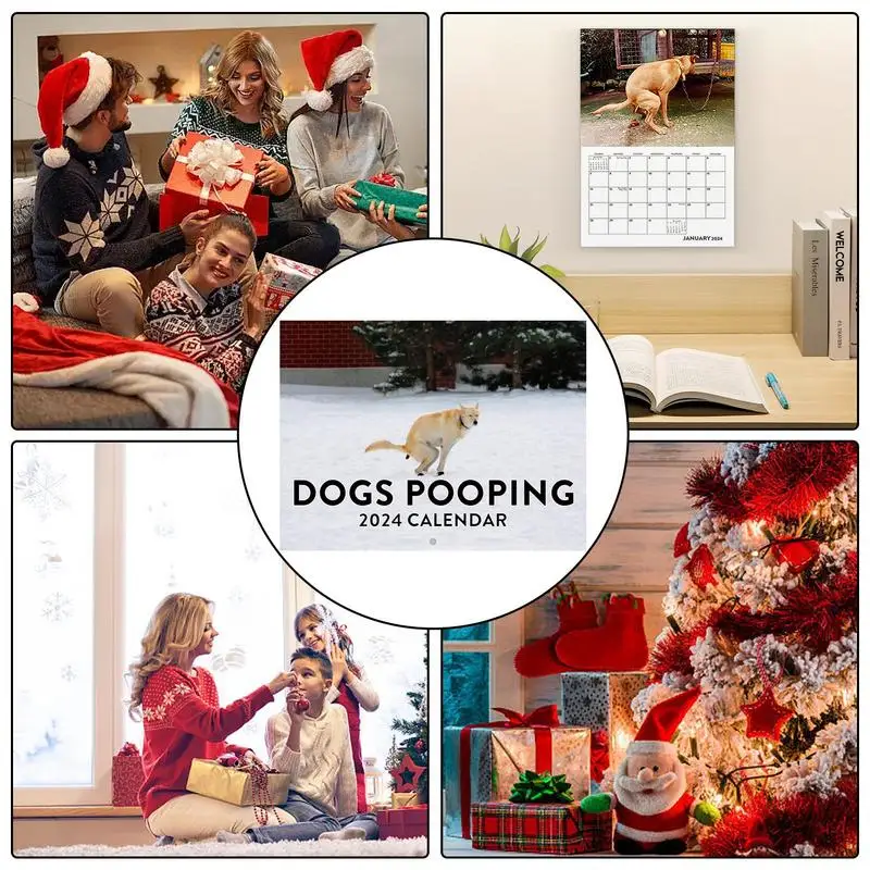 Dogs Pooping Calendar 2024 Cute 2024 Pooping Puppies Monthly Art Calendar Colorful 12 Month Wall Calendar Funny Dog Calendar For
