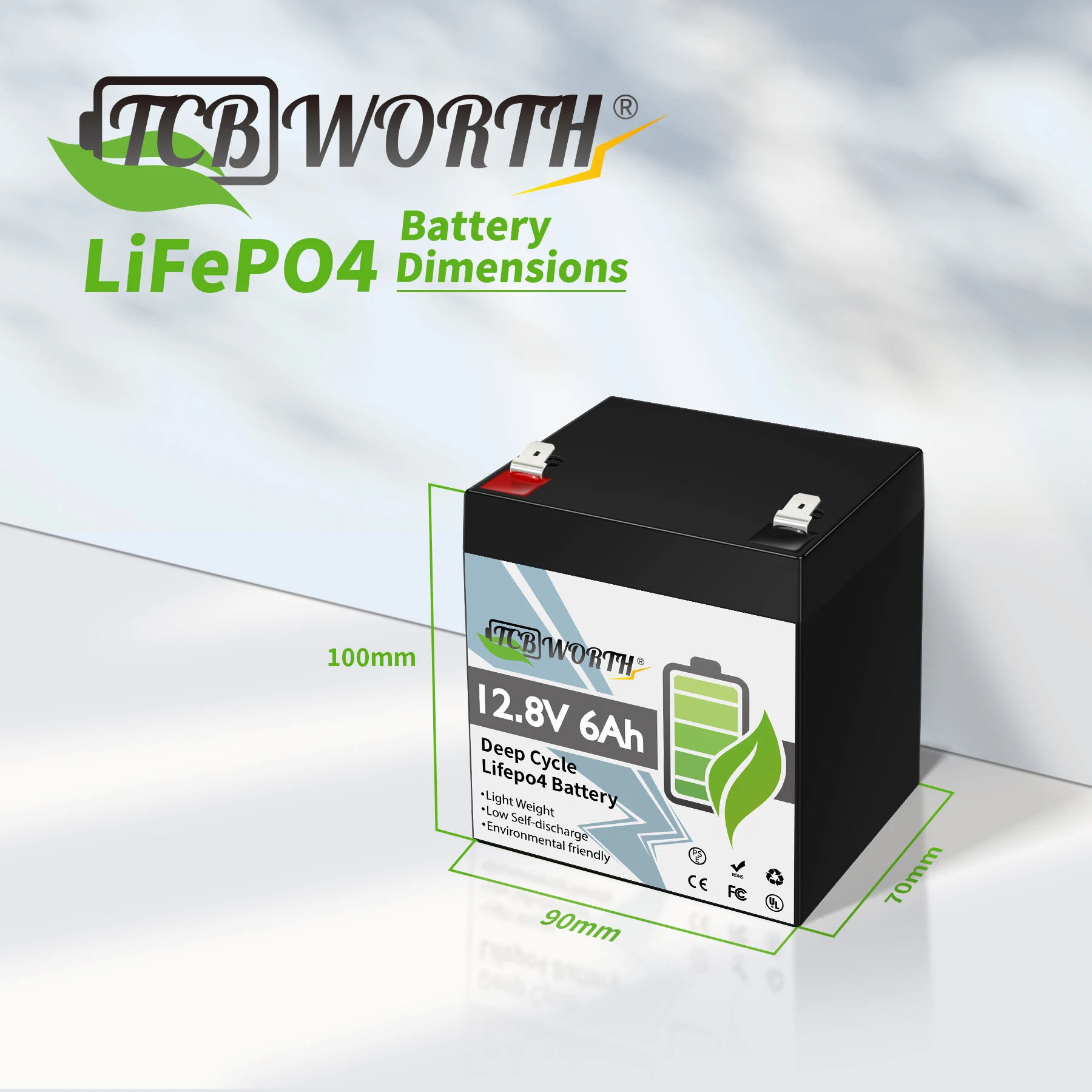 12V 6Ah Lithium LiFePO4 battery and M8 terminals Lithium Iron Phosphate Rechargeable Battery for Solar/Wind Power,Fish Finder