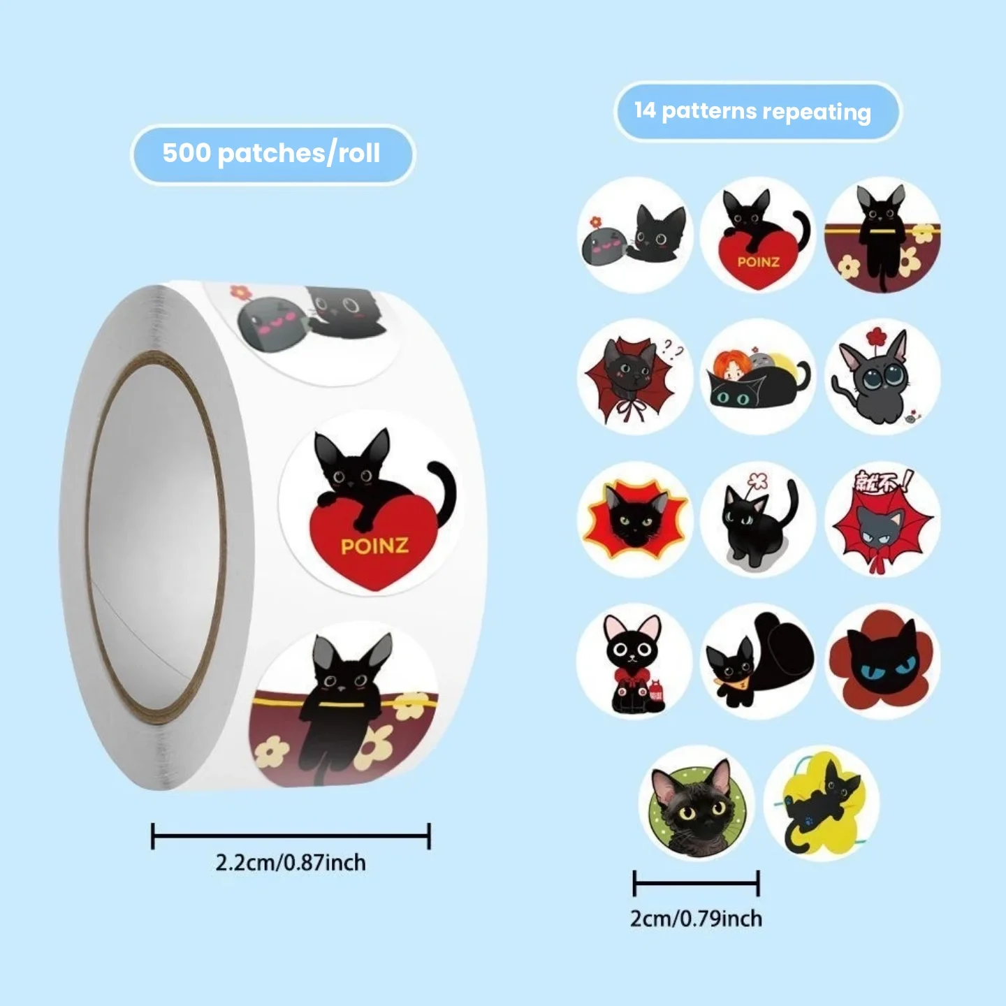 New 500Pcs Cute Cat Roll Stickers, Cartoon DIY Journal Stickers, Sealing Stickers for Scrapbooking