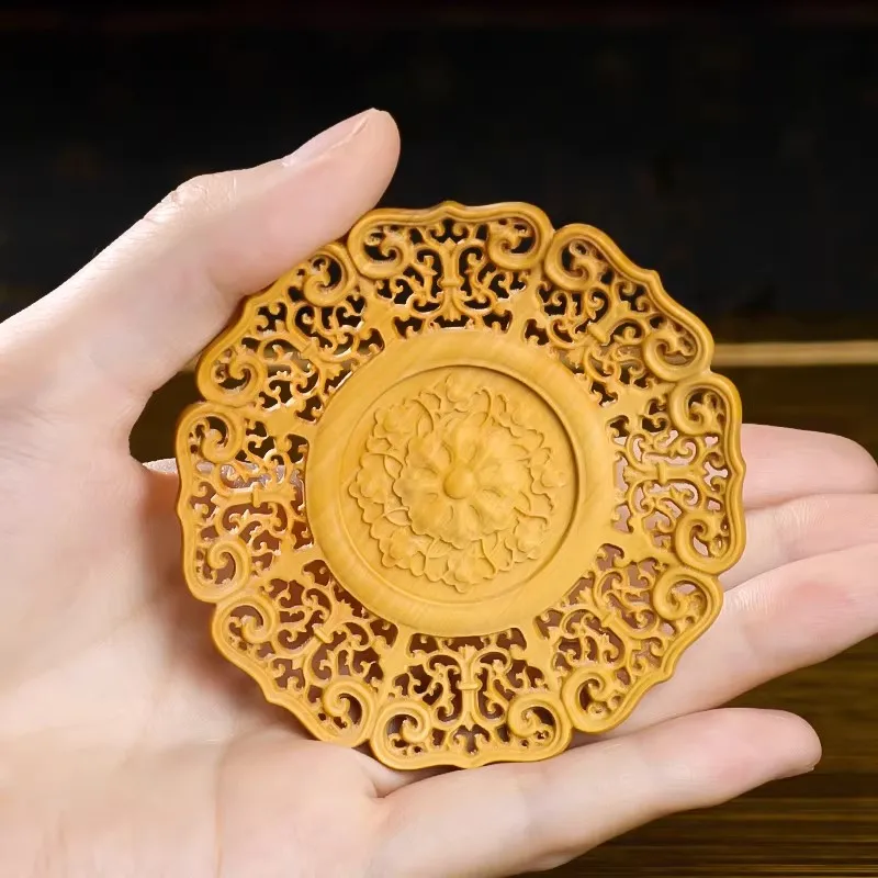 Carved Window-Style Cup Stands - Boxwood Coasters with Intricate Design, Elevate Your Tea Table Aesthetics with Functional Woode