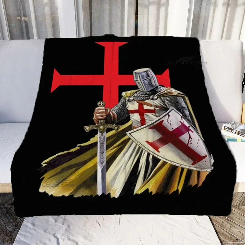 Medieval Knights Templar Patterns Blanket Retro Style Flannel Blanket Cosy Lazy Couch Cover Blanket Super Soft Sheet Mattresses