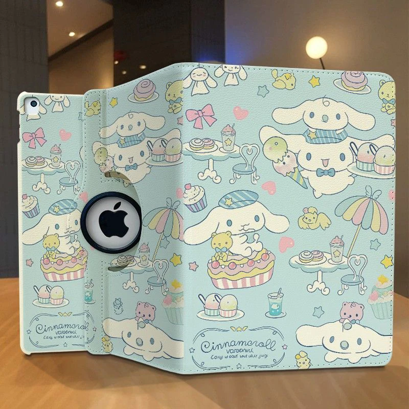 حافظة جلدية دوارة 360 درجة من Sanrio Cinnamoroll Kawaii حافظة لجهاز ipad 2025 مقاس 11 بوصة Air 7/6 Hyernate Wake 10.2 ipad حافظة واقية