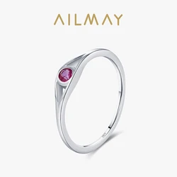 Ailmay Elegant Rose Red Round Zircon 925 Sterling Silver Ring For Women's Everyday, Vacation And Dating Wear, Gift