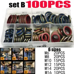 100/245pcs Sealing Gasket Set Oil Drain Combined Washer Seal, M6-16, M6-M30 Combination pad repair box Oil screw Sealing gasket