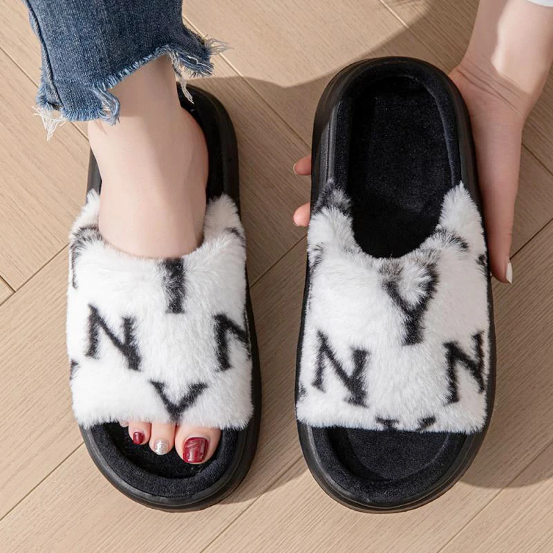 Fluffy Slippers Women Home Flat Luxury Designer Platform Shoes Ladies Casual Autumn Winter Footwear Indoor Fashion Thick Bottom - view 6