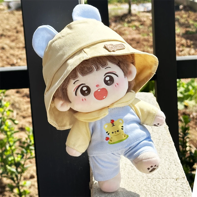 

20cm Plush Toy Doll Clothes Cute Fisherman Hat Sport Style Color Blocking Short Sleeve Shorts Casual Set Plush Doll Accessories