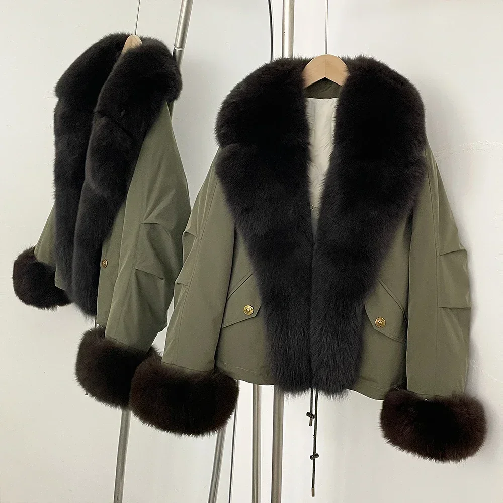 

Waterproof White Duck Down Coat Thick Real Fox Fur Collar Warm Big Fur Jacket Women 2025 Autumn Winter Female Puffer Jacket