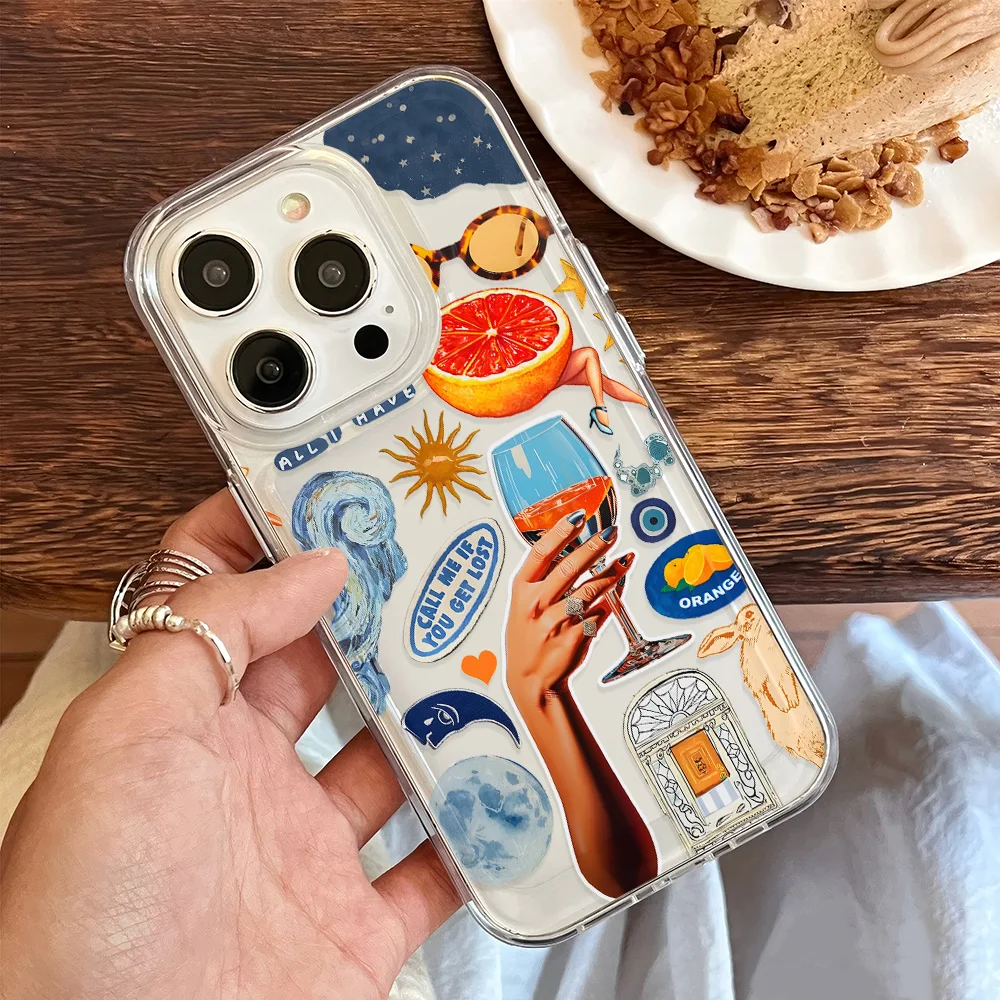 Fashion Colorful Wine Fruit Phone Case For Iphone 17 Air 16 16e 17e 15 Plus 14 13 12 11 Pro Max Suitable Clear Advanced Cover