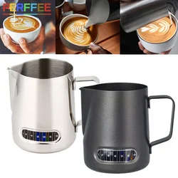 350/600ML Edelstahl Milchaufschäumer Krug mit Thermometer Anzeige Milch Krug Barista Kaffee Latte Art Tasse Milch Krug