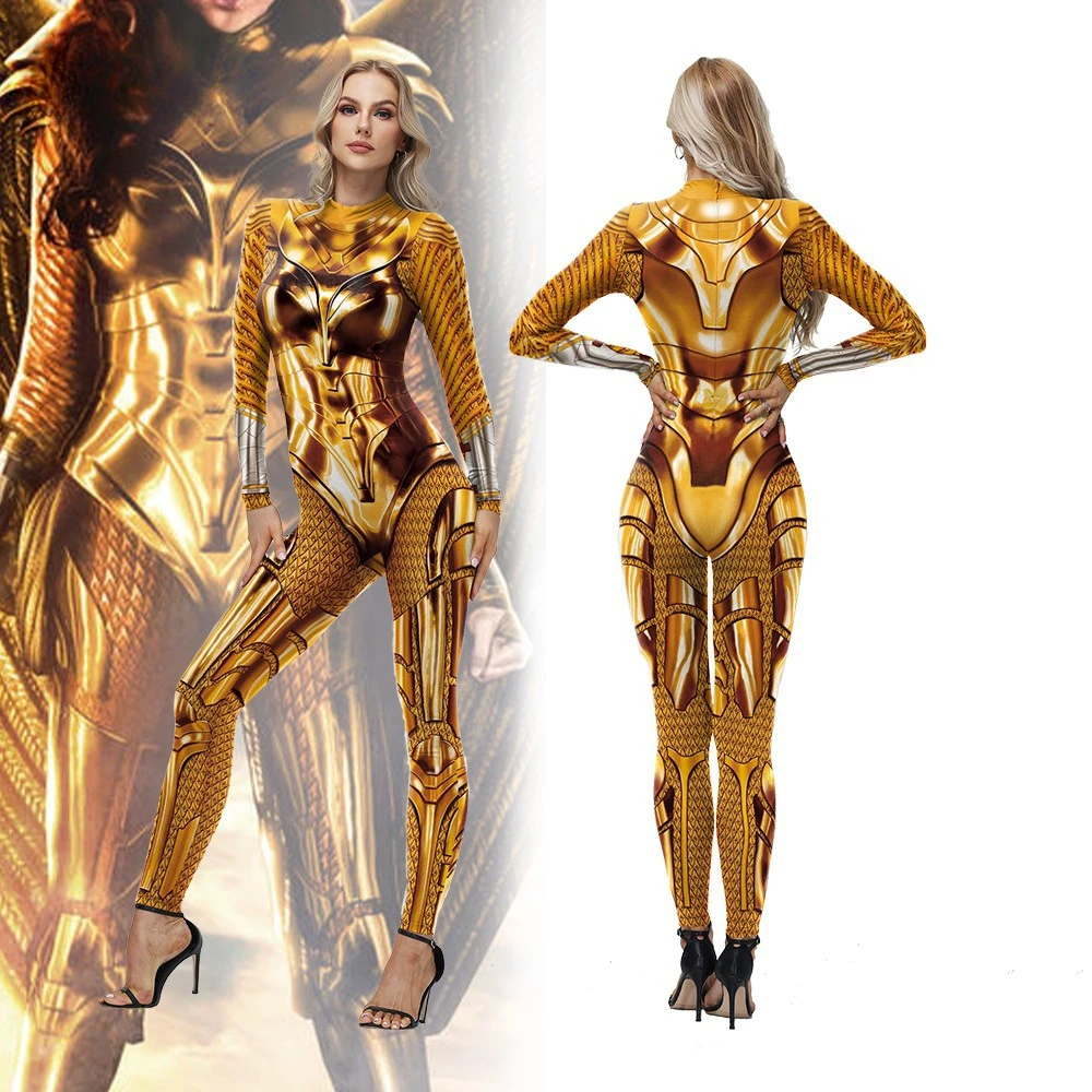 

MINISO 2025 New Halloween Cosplay Costume Wonder Woman Gold Armor Stage Anime Conventions Party Performance Bodysuit Suit