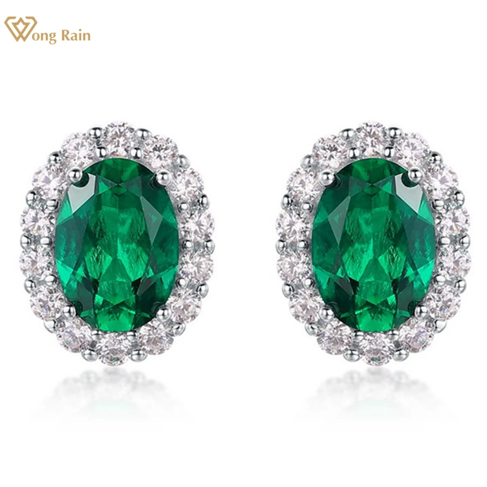 

Wong Rain Vintage 925 Sterling Silver 5*7MM Oval Emerald High Carbon Diamonds Gems Stud Earrings for Women Jewelry Wholesale