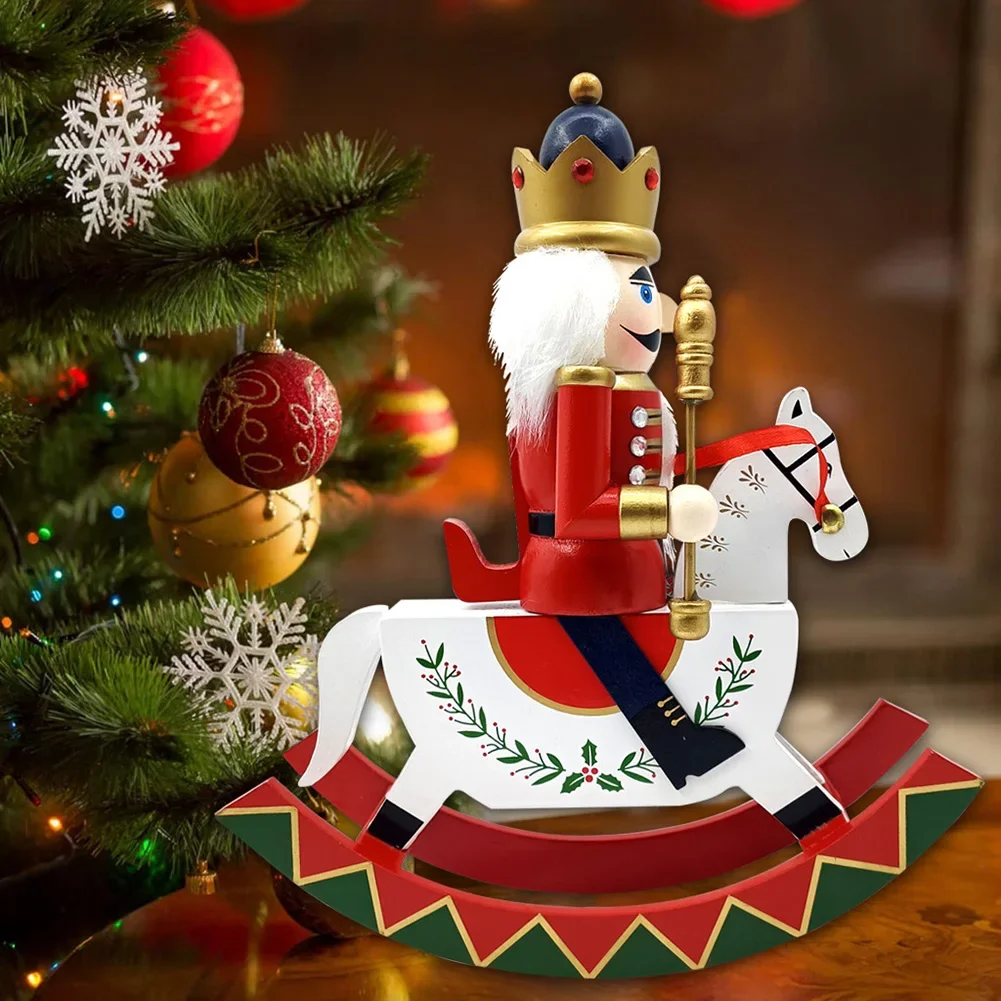 Wooden Rocking Horse Nutcracker Christmas Decorations Traditional Nutcracker Figures Desktop Home Ornament Xmas Party Supplies