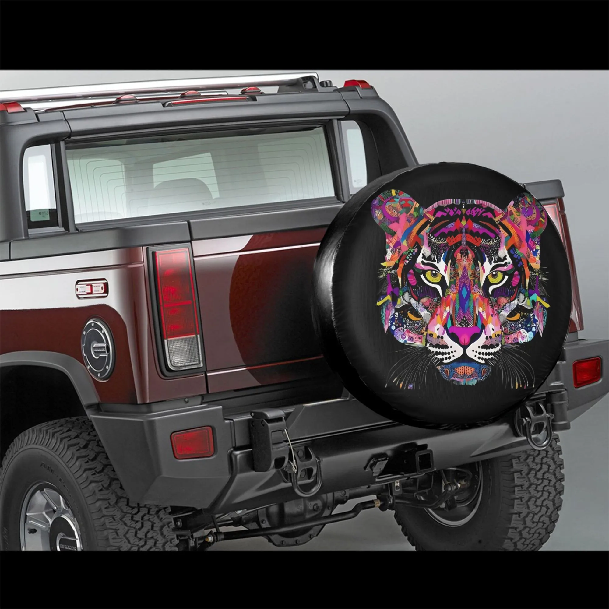 Colorful Patchwork Tiger Head Spare Tire Cover Waterproof Sun Protection Protector