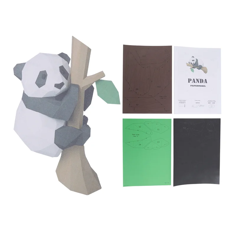 AA80-3D Dier Papier Model, Panda Op De Boom Geometrische Origami Voor Home Decor, Wanddecoratie, Educatief Kinderen Speelgoed