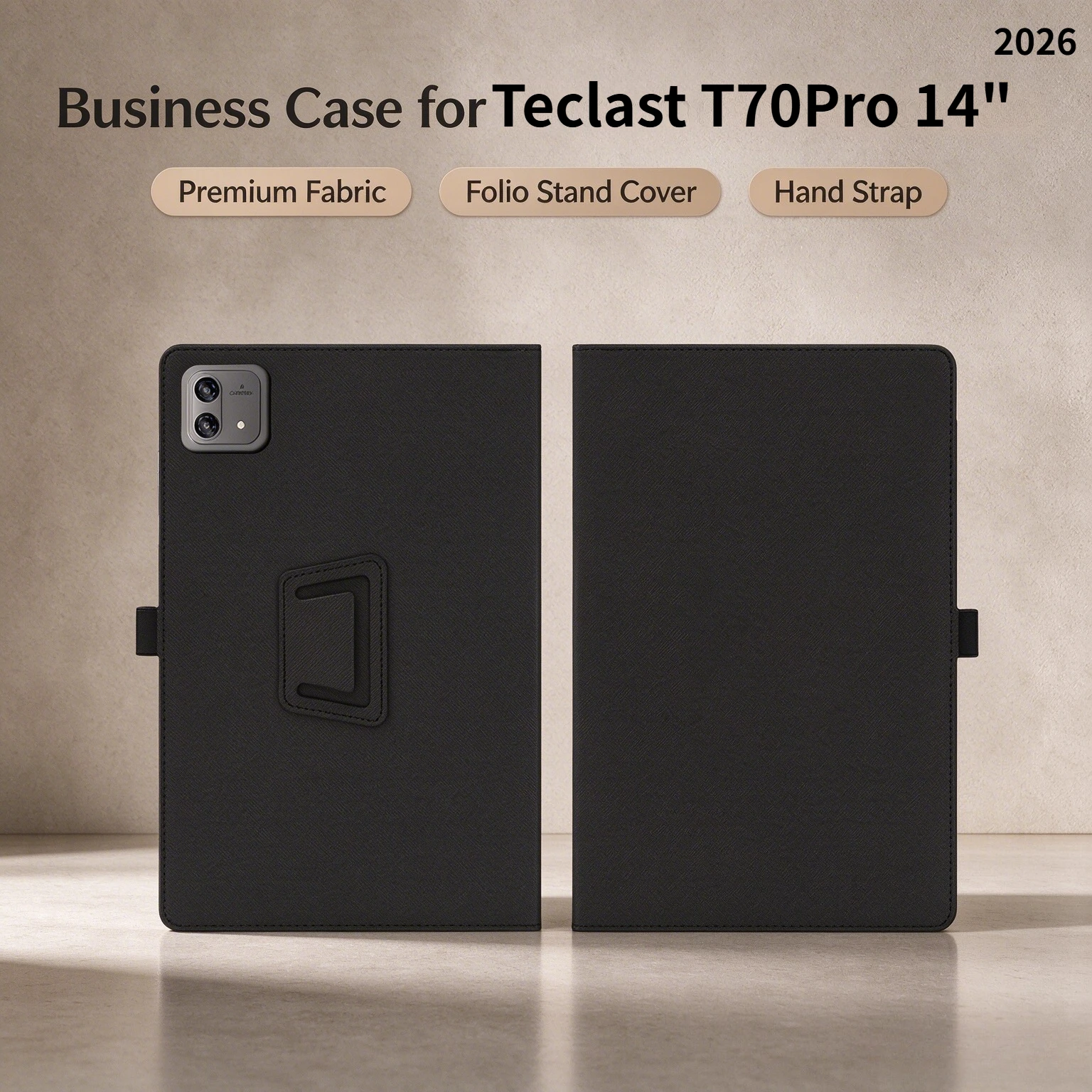 Business Fabric PU Tablet Shell for 2026 Teclast T70Pro 14 Inch Premium Folio Case Shockproof Full Cover with Hand Strap