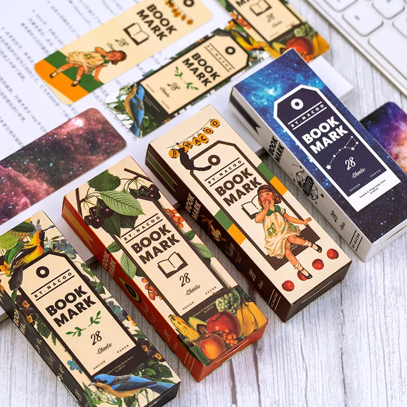 28 Pcs/Set Retro Art Bookmarks Paper Creative Vintage Cartoon Hand Account DIY Decor Bookmark Stationery Student Office Supplies