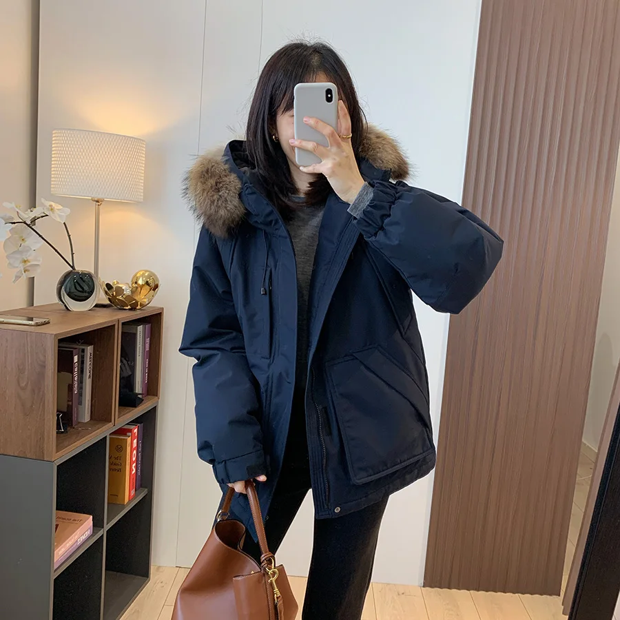 

Модная зимняя парка-пуховик с 90% белым утиным пухом, утепленная, с воротником из натурального меха, с капюшоном, для работы и катания на лыжах