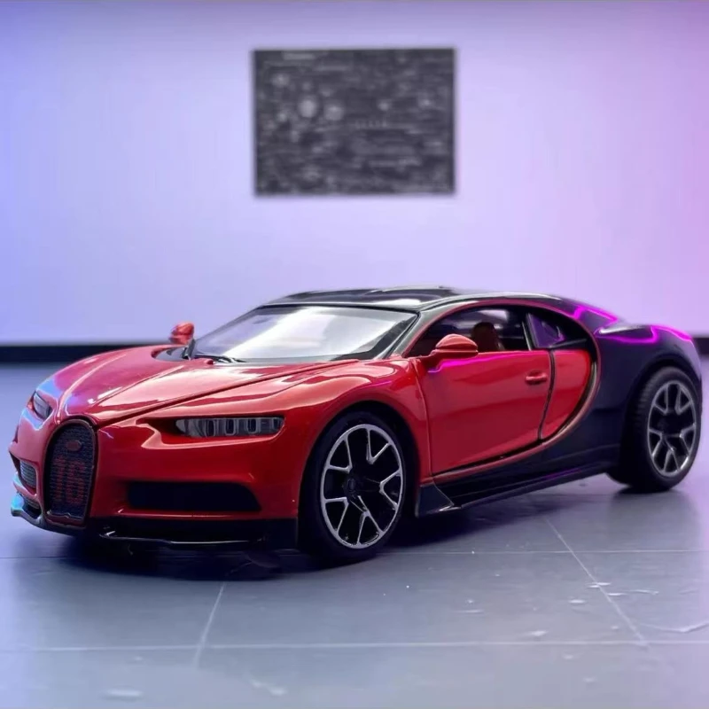 

1:32 Bugatti Chiron Спортивный автомобиль Металлическая игрушка Легкосплавный автомобиль Литье под давлением и игрушечный транспорт Модель автомобиля Звуковая и световая модель для детей