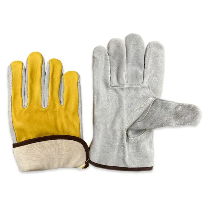 Fireproof seam Durable, soft and comfortable Outdoor work gloves Camping Mountain climbing tent Camp Double first layer cowhide