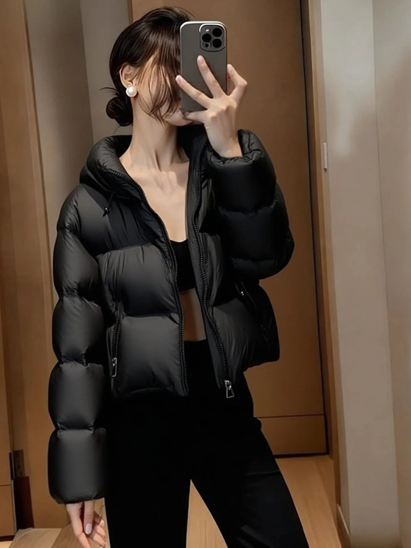 Sli ort Puffer Jaet Dames Bla Foamy gewatteerde jas Winter Thi Warm Casual Faion Polyestervezel Wit Du down