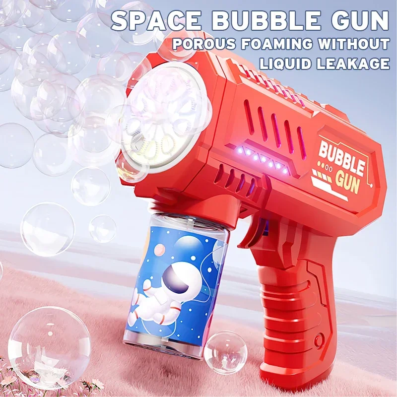 Pistolet à bulles entièrement automatique, Machine à bulles de fusée, souffleur automatique avec jouet liquide à bulles pour enfants, cadeaux de bulles de plage en plein air