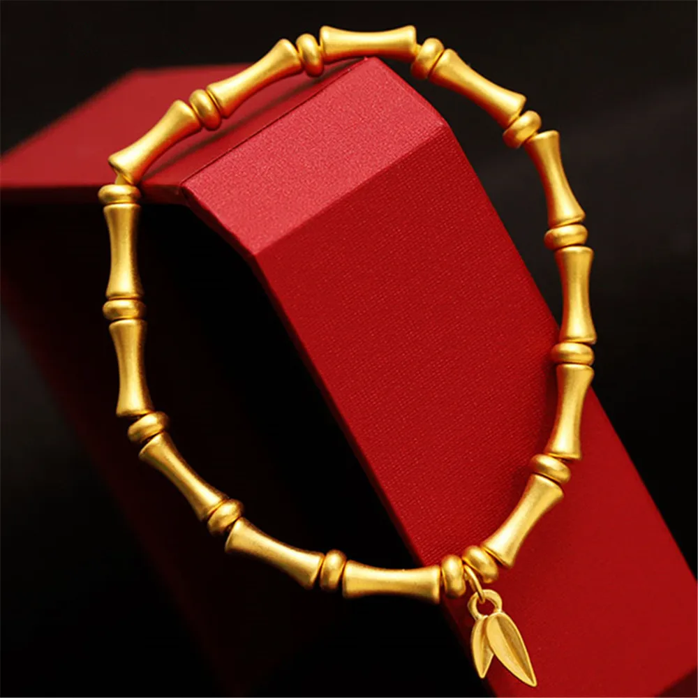 Pure 999 24K Yellow Gold Women Lucky Bamboo Bracelet 3.5-3.7g