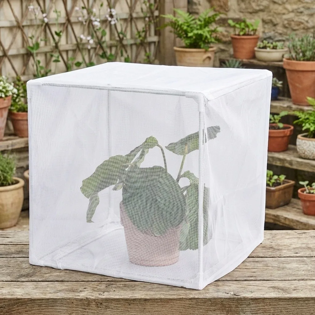 40x40x40cm Square Plant Cloche with Mesh Cover for Outdoor Use PVC Tube Frame Plant Protector for Roses and Lilies