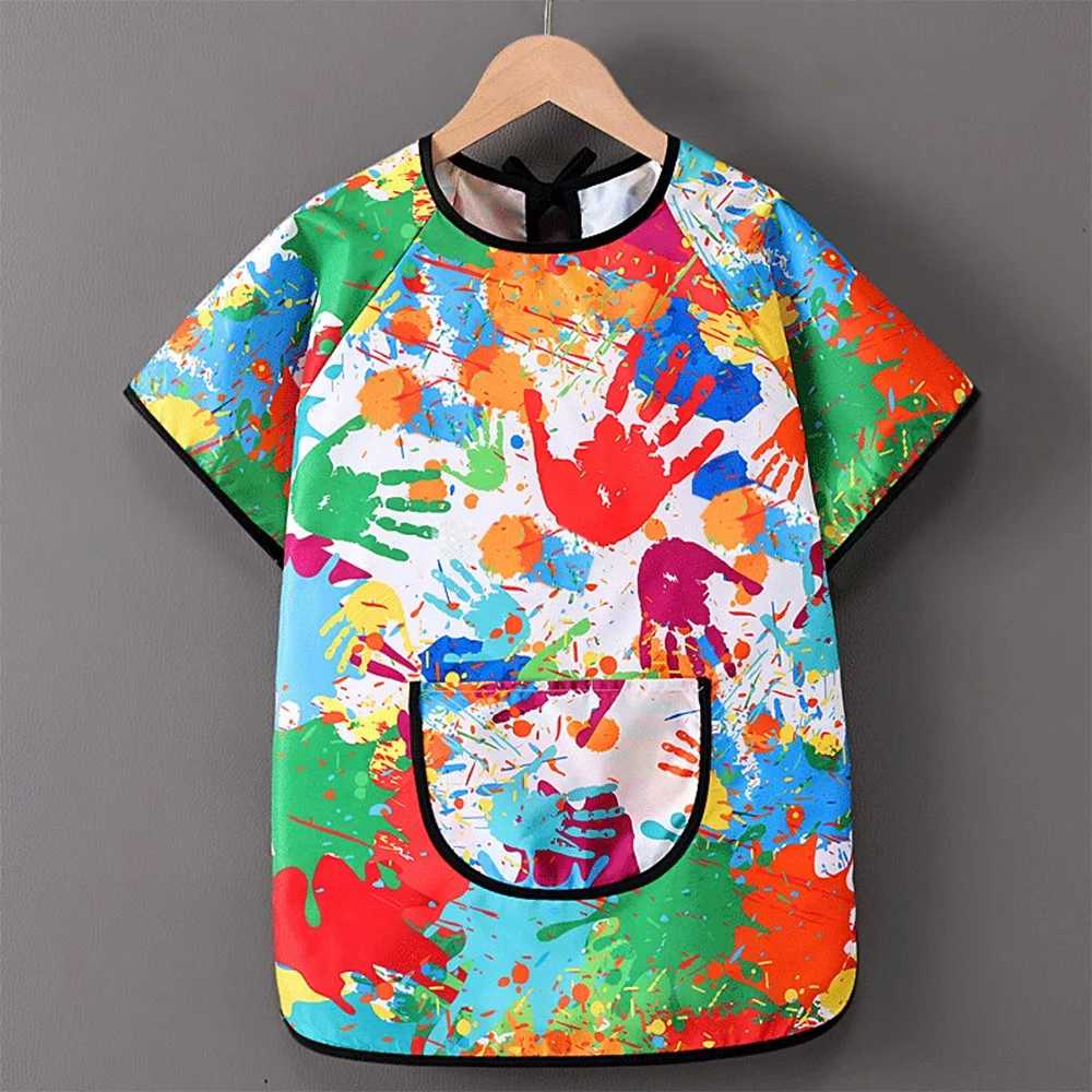 

New Easy Clean Short-sleeved Painting Apron Drawing Dressing Waterproof Kitchen Apron Random pattern Art Bibs