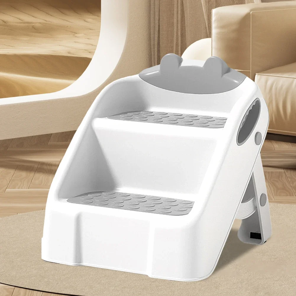 2 Step Stool for Kids Anti-Slip Toddler Step Stool Foldable Double Step Stool for Potty Training Bathroom and Kitchen image 2