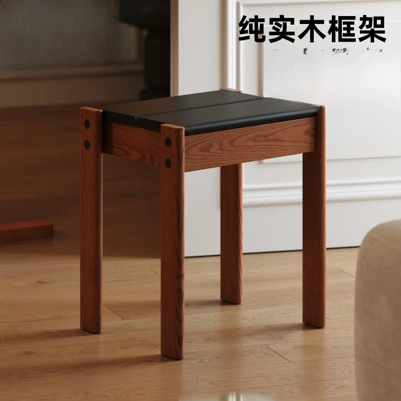 Solid wood chair Dining chair Household wooden stool New Shimadai  medieval high-end soft bag dining stool