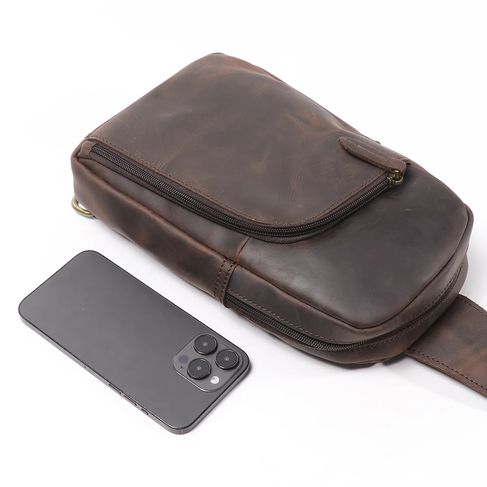 

Genuine leather men's retro chest bag, women's crazy horse leather casual crossbody bag