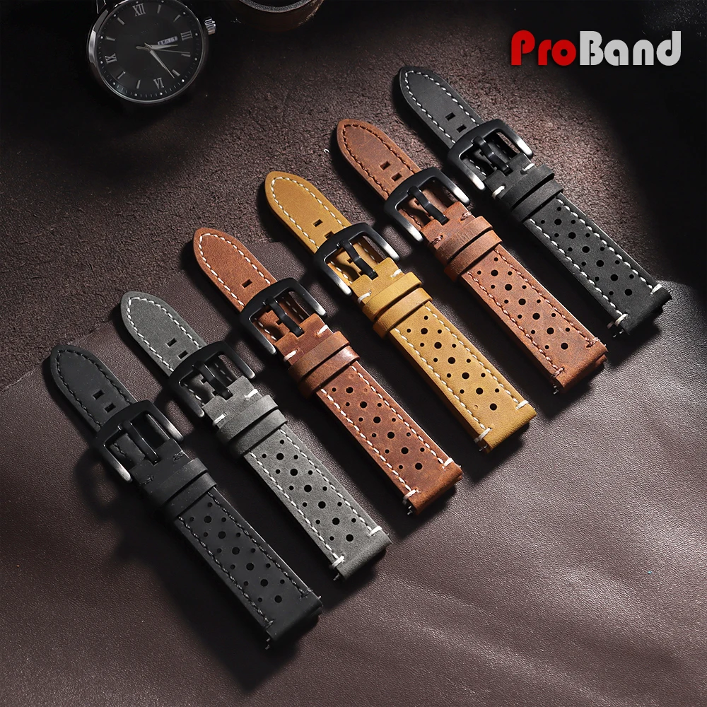 18 19 20 21 22mm 24mm Quick Release Vintage Racing Calfskin Watch Straps for Seiko for Rolex Breathable Porous Sport Watchbands