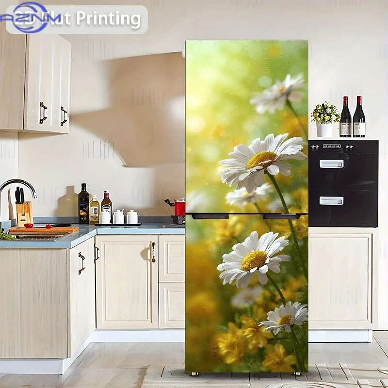 Fridge Magnet Sticker 60X180 Cm Daisy And Golden Flower Scene Wall Decoration Self-Adhesive Wallpaper Suitable for Cabinets An